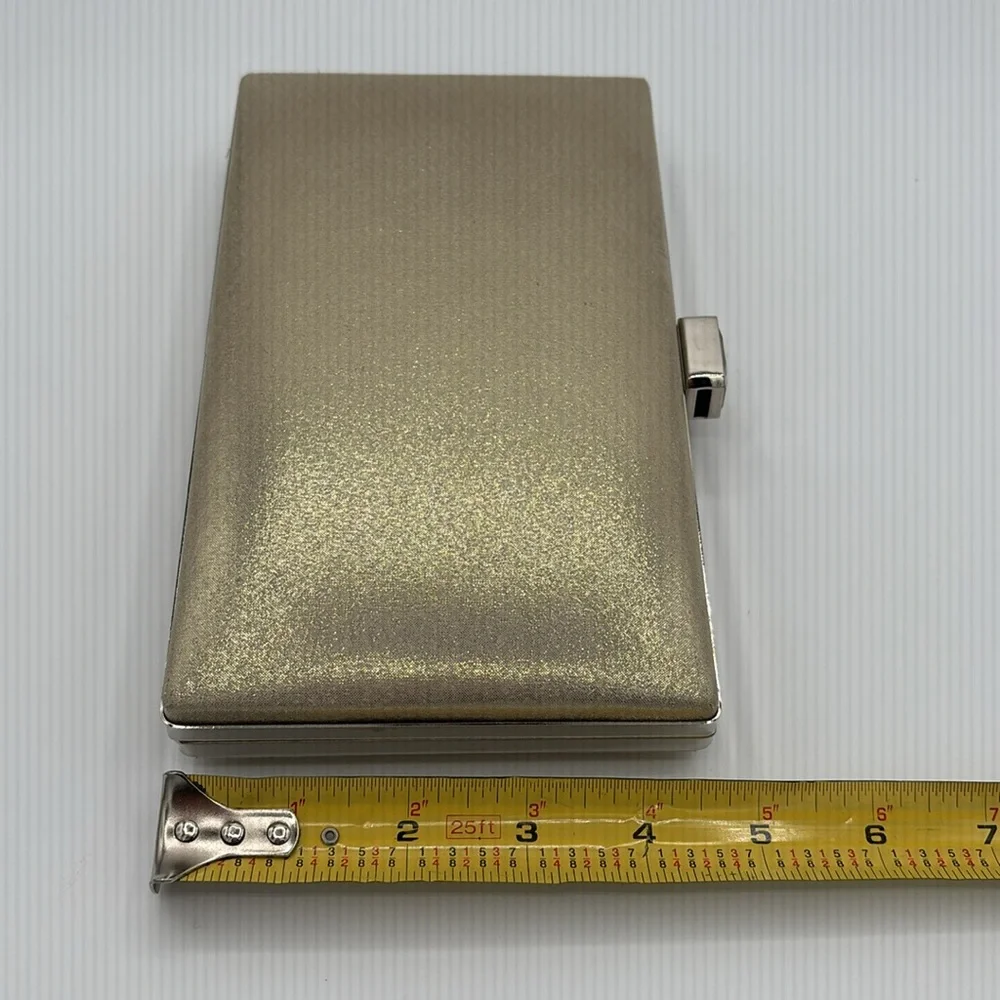 Gold Metallic Clutch with Rhinestone Look Clasp - Sliver Chain Strap -Elegant!